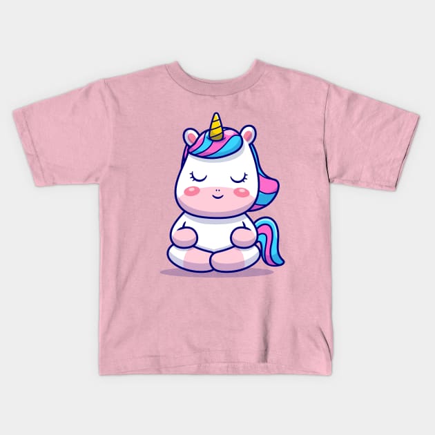 Cute Unicorn Meditation Kids T-Shirt by Catalyst Labs